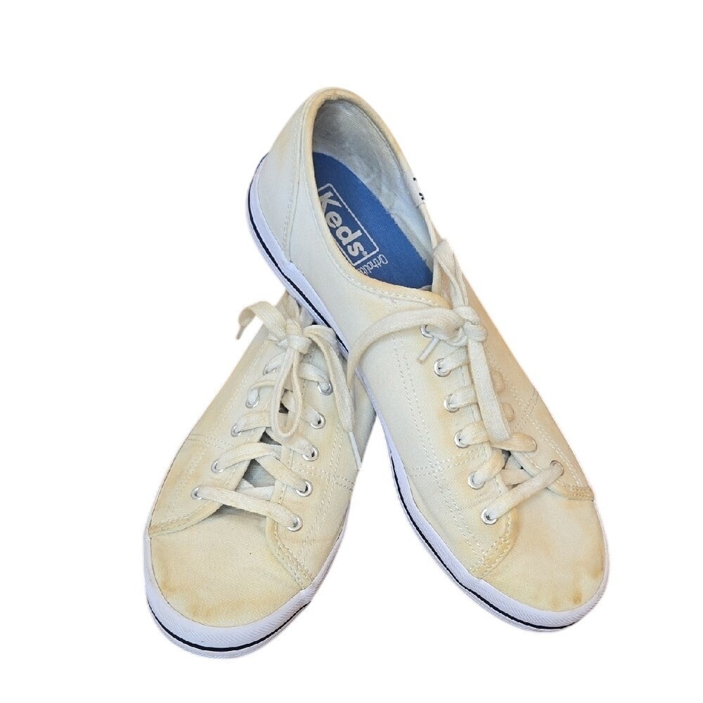 Keds Women's Canvas Sneakers Lace Up White Casual Shoes 8 Minimalist FLAWS